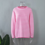Round Neck Knitted Striped Pullover Sweater