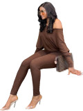 Solid Color Stretch Long Sleeve Slant Shoulder Bodysuit