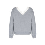 Contrast Lace Drop Shoulder Sweatshirt