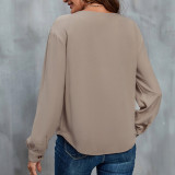 Contrast Panel Button Detail Asymmetrical Neck Drop Shoulder Blouse