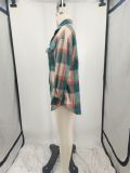 Women's Casual Plaid Pea Coat Button Down Shacket Midi Shirt Jacket