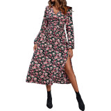 Floral V-Neck Slit Midi Dress