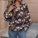 Floral Notched Balloon Sleeve Blouse