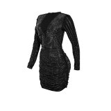 Sparkling Diamond-Embellished Deep V Sheer Dress
