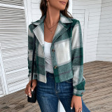 Plaid Collared Neck Button Up Long Sleeve Jacket