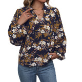 Floral Notched Balloon Sleeve Blouse