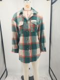 Women's Casual Plaid Pea Coat Button Down Shacket Midi Shirt Jacket
