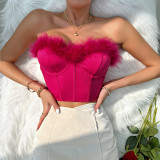 Faux Fur-Trim Tube Top