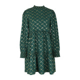 Gold Argyle Print Ruffle Hem Dress