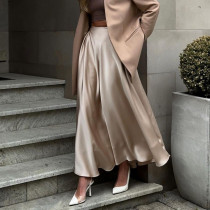 Elegant and Elegant High Waist Satin Colored Ding Long Half length Skirt