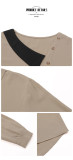 Contrast Panel Button Detail Asymmetrical Neck Drop Shoulder Blouse