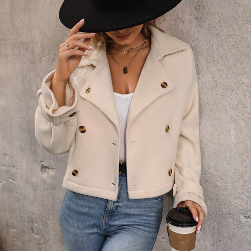 Apricot Button Lapel Short Jacket