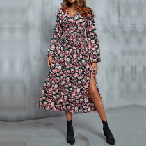 Floral V-Neck Slit Midi Dress Floral V-Neck Slit Midi Dress