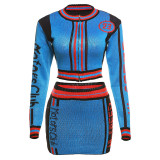Street Letter Patchwork Zipper Zipper Collar Long Sleeve Two Pieces