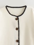 Color-Block Edge Decorated Round Neck Single-Breasted Button Pocket Long-Sleeved Woolen Coat