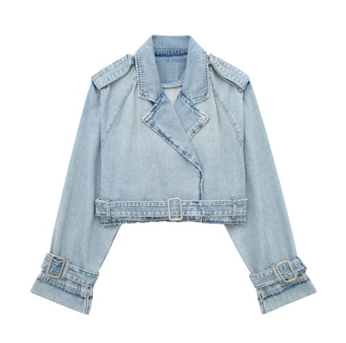 Stylish Fold-over Collar Fashion forward Denim Jacket