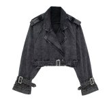 Stylish Fold-over Collar Fashion forward Denim Jacket