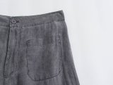 Pocket-Embellished Linen Shirt with Mid-Waist Trousers Set