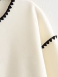 Color-Block Edge Decorated Round Neck Single-Breasted Button Pocket Long-Sleeved Woolen Coat