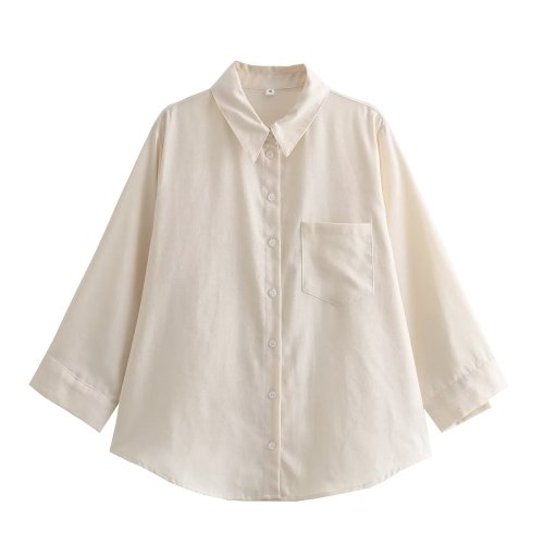 Pocket-Embellished Linen Shirt with Mid-Waist Trousers Set