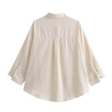 Pocket-Embellished Linen Shirt with Mid-Waist Trousers Set