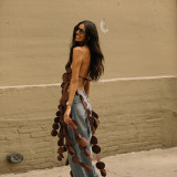 Irregular Tassel Halter Camisole Women Backless Bandage Sexy Chic Circle Beach Style Wild Stretch Midnight Club Vest