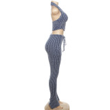 Fashion Knit Patchwork Women's Set Halter Neck Crop Top and Flare Pants 2023 INS Two 2 Piece Set Outfit Tracksuit