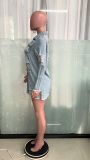 Casual Tassel Single Breasted Ripped Flap Pocket Drop Shoulder Denim Jacket