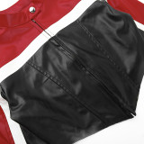 Exposed Midriff and Long Sleeves Color-Contrasting Motorcycle Style Cropped Leather Jacket