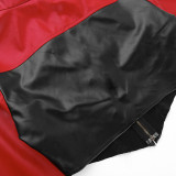 Exposed Midriff and Long Sleeves Color-Contrasting Motorcycle Style Cropped Leather Jacket