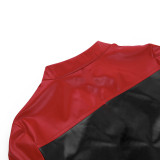 Exposed Midriff and Long Sleeves Color-Contrasting Motorcycle Style Cropped Leather Jacket