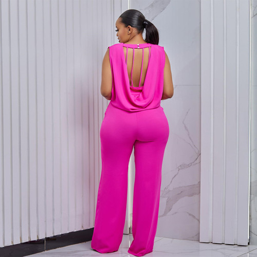 Sleek Backless Sleeveless Top and Wide-Legged Long Pants Jumpsuit