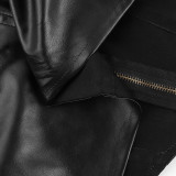 Exposed Midriff and Long Sleeves Color-Contrasting Motorcycle Style Cropped Leather Jacket
