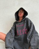 High Street distressed washed hooded sweatshirt for women