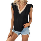Color Block V Neck Tops