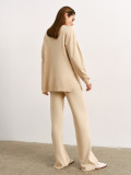 Solid Color Knitted Turtleneck Split Sweater Set