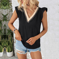 Color Block V Neck Tops