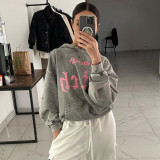 High Street distressed washed hooded sweatshirt for women