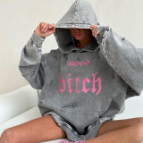 High Street distressed washed hooded sweatshirt for women
