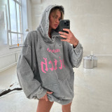 High Street distressed washed hooded sweatshirt for women