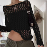 Woollen Pullovers Women Casual Fashion Y2K Clothes Autumn Vintage Loose Hollow Out Knitwear Harajuku Smock Sweater