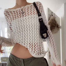 Woollen Pullovers Women Casual Fashion Y2K Clothes Autumn Vintage Loose Hollow Out Knitwear Harajuku Smock Sweater