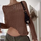 Woollen Pullovers Women Casual Fashion Y2K Clothes Autumn Vintage Loose Hollow Out Knitwear Harajuku Smock Sweater