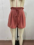 Women's Solid Color Frenulum Elastic Waist Shorts Pants