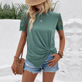 Contrast Lace Twist Hem Tee