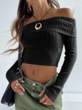 Off-Shoulder Long Sleeve Knit Sweater