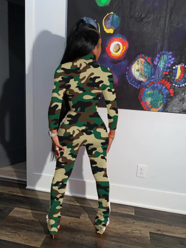 Autumn Jogging Wear Camouflage Print Casual Two-piece Outfits