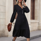 Solid Button Front A-line Dress