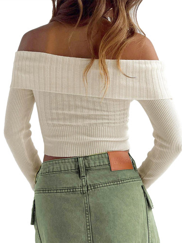 Off-Shoulder Long Sleeve Knit Sweater