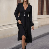 Solid Button Front A-line Dress